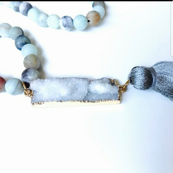 Amazonite Druzy Mala Tassel Necklace - Picture 3 of 5